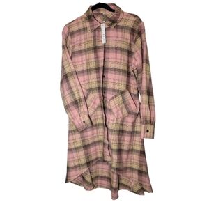 NWOT Olrain Pink & Green Buffalo Plaid High Low Dress 2XL